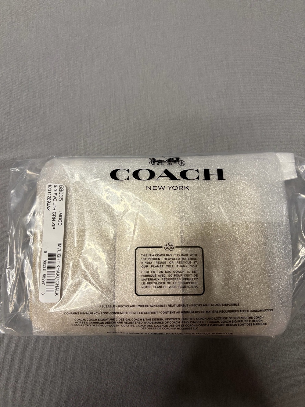 COACH Signature Corner Zip Leather Wristlet in IM/Light Khaki/Chalk w/ Gold Logo